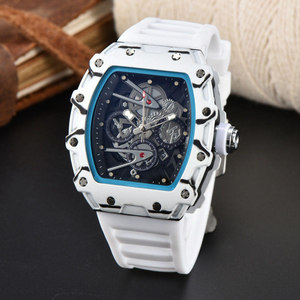 Reloj de cuarzo multicolor con esqueleto, correa de caucho, forma de barril, reloj para hombre, reloj casual para hombre, reloj de cuarzo de alta calidad. - Product Image 1