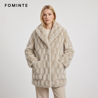 Manteau élégant en fausse fourrure gaufrée beige pour femme, veste d'hiver épaisse en peluche à grille 3D, pardessus de mode haut de gamme streetwear en stock