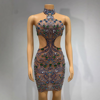 Nouvelle robe en gaze ornée de strass, sexy, à col halter et dos nu, idéale pour les spectacles sur scène