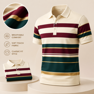 Polos Vintage para Hombre, Camisa Polo a Rayas, Estilo Preppy, Mezcla de Algodón Clásica, Ropa Casual para Hombre, Estilo Country Club - Product Image 1
