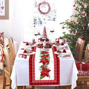 Camino de mesa tejido de estopilla de algodón Material PEVA con patrón decorativo para Halloween Navidad para uso doméstico en bodas - Product Image 1