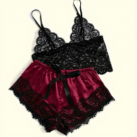 Ensemble de lingerie pour femmes 6214, haut en dentelle, short en satin, bretelles spaghetti, 2 pièces, vêtements de nuit respirants et fins, pyjama pour la maison