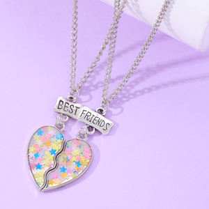 Simple Best Friends Series Gradient Heart Patchwork Joyería de moda para niños Collares Accesorio de amor - Product Image 5
