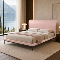 Italienisches Minimalistisches Gestepptes Lederbett mit Liegefunktion, Schlankem Metallgestell und Moderner Luxus-Polsterung für Villa-Schlafzimmer