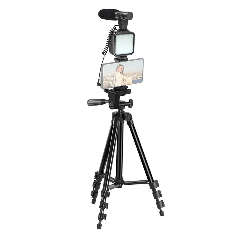 Aksesoris kamera berdiri baru 2024 elektronik populer untuk ponsel Apple Kit Vlog dapat dilipat lampu LED stabilizer Gimbal Tripod