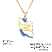 Collier pendentif carte de l'Iran en acier inoxydable avec motif mains entrelacées, émail coloré, bijoux patriotiques pour hommes et femmes