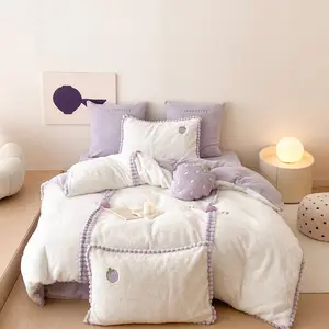 Textiles de maison en velours de lapin violet housse de couette chaude ensemble de literie pour enfants brodé king size