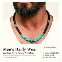 Collier turquoise pour homme, perles noires, collier en pierre naturelle, chaîne réglable, bijoux de style occidental