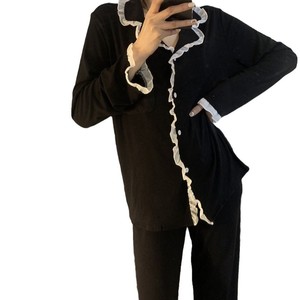 ชุดสูททรงหลวมสำหรับผู้หญิงใส่เล่นอินเทอร์เน็ตคอลเลคชั่นใหม่2025เสื้อคาร์ดิแกนแขนยาวลูกไม้สีดำชุดนอนฤดูใบไม้ผลิฤดูใบไม้ร่วงระบายอากาศได้ดี - Product Image 1