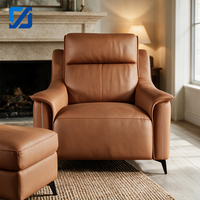 Chaise longue inclinable moderne en cuir véritable orange avec dossier réglable et design pliable pour salon et salle à manger – Confort optimal