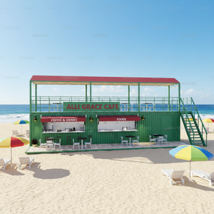Kiosque de restaurant en conteneur de 30 pieds avec structure en acier, toit triangulaire, construction en panneaux sandwich, <span class=keywords><strong>design</strong></span> respirant, espace spacieux, vert - Product Image 2