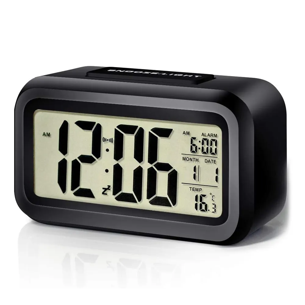 ЖК-будильник 5,5 дюйма с умным ночным светом, повтором сигнала, комнатной температурой
