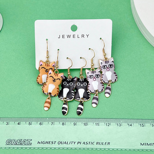 Cartoon <b>Cat</b> Drop Earrings Alloy Printed Design For <b>Gift</b> Fashion Jewelry ER617 - Product Image 3