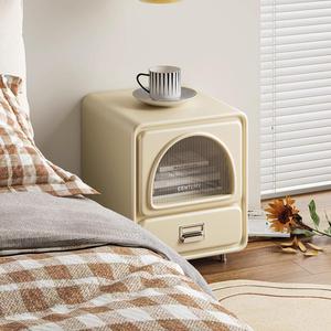 Creamy Yellow Nightstand With <b>Storage</b> <b>Drawer</b> And Glass Door For Bedroom Use - Product Image 2