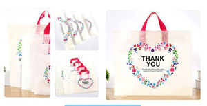 Recyclable Portable Floral Square Bottom Plastic Shopping <b>Bags</b> Soft Loop Handle Offset Printed 'Thank You' Business <b>Gift</b> - Product Image 2