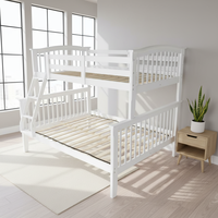 Lit superposé pour enfants en bois massif - Convertible 2 en 1, barrières de sécurité, gain de place, blanc