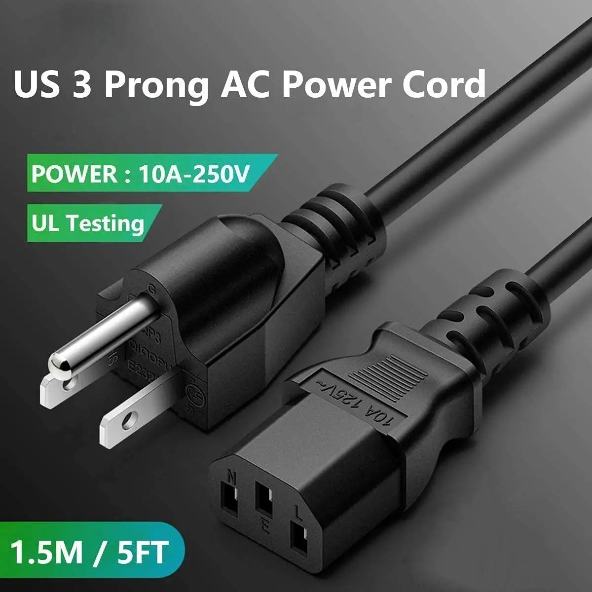 America Standaard Pc Power Kabel Computer Usa Ac Snoer 3pin Plug Us 3 Pin Stroomkabel Voor Computer