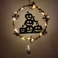Guirlande métallique LED d'automne avec citrouille, décoration de porte pour la récolte de Thanksgiving