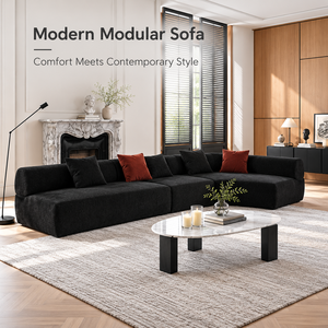 VB Modern Black L Shaped Sectional <b>Sofa</b> Solid <b>Wood</b> <b>Frame</b> High Density Foam Upholstered Fabric Couch <b>for</b> Luxury Living Room - Product Image 1