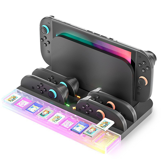 RGB LED Game Controller Charging Stand Station Dock Host Storage Base for Nintendo Switch 2 with Colorful Lights Left/Right