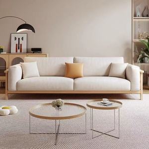 Japanese Style Fabric <b>Sofa</b> Natural <b>Wood</b> <b>Frame</b> Three Seater Upholstered Foam Filling For Small Apartments Nordic Living Room - Product Image 1