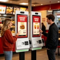 Kiosque de commande en libre-service 18,5/21,5/23,8/27/32/43'' pour la restauration rapide et les supermarchés, écran tactile LCD avec imprimante thermique