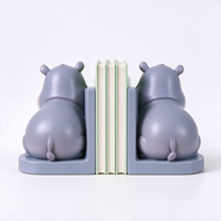 Paire d'entretoises à livres en polyrésine motif hippopotame de dessin animé, peintes à la main, décoration de bureau pour chambre d'enfant, table d'étude, cadeau