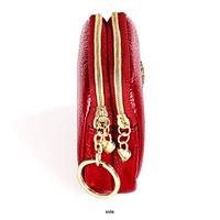 Dompet Wanita Kulit Asli Ritsleting Ganda Mewah Dompet Koin Retro Dompet Uang Koin Retro Dompet Wanita dengan Gantungan Kunci