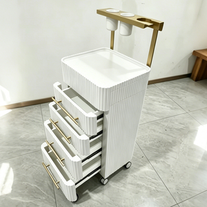 Luxury Cream Salon Trolley Cart Fluted Drawers with Hair Dryer Holder Side Drawer for Modern Spa Beauty Station - Product Image 4
