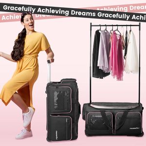 Free Sample Custom Pink Costume Rolling Trolley Ballet Dance Shoe Duffle Duffel Bag with <b>Garment</b> <b>Rack</b> Rod Luggage Travel Bags - Product Image 2
