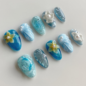 Venta al por mayor 10 piezas hermoso lujo pintado a mano Gel prensa <span class=keywords><strong>uñas</strong></span> 3D almendra/cuadrado diseño personalizado hecho a mano prensa <span class=keywords><strong>uñas</strong></span> dedos - Product Image 4