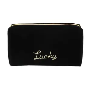 Factory Supplier Popular Trend Black Cotton Zipper Makeup Bag Custom Logo Printed Canvas Cosmetic Makeup Bag