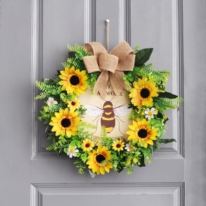 Primavera nuovo arrivo dipinto a <span class=keywords><strong>mano</strong></span> in legno segno di benvenuto <span class=keywords><strong>per</strong></span> porta d'ingresso rotonda ape Bowknot ghirlanda di decorazione <span class=keywords><strong>per</strong></span> la parete di casa porta appesa decorazioni - Product Image 2