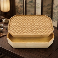 Boîte en bambou tressé octogonale, plateau décoratif pour cuisine, bureau, salon, nouveau style chinois, couvercle, rangement durable, moderne, flexible