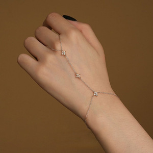 Minimalist 14K Gold Filled Round cut VVS GRA Moissanite Four Leaf <b>Clover</b> Jewelry Fashion Chain Link <b>Bracelet</b> Ring for Women - Product Image 2