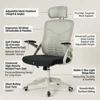 Chaise de bureau ergonomique en maille à dossier haut avec support lombaire réglable Chaise de jeu d'ordinateur Chaise pivotante de direction