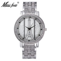 Montre à quartz pour femmes, best-seller, élégante, avec tour Eiffel de Paris, entièrement sertie de diamants