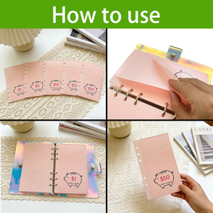 Pochettes pour <span class=keywords><strong>classeur</strong></span> A6 sans fermeture éclair, en <span class=keywords><strong>plastique</strong></span> rose, 2 poches, finition mate, enveloppe de budget, <span class=keywords><strong>pochette</strong></span> à monnaie - Product Image 2