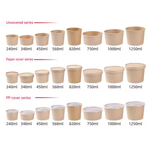 Copo de papel redondo quadrado descartável kraft aquecível à prova d'água com logotipo personalizado para papel e salada com tampa PE - Product Image 1
