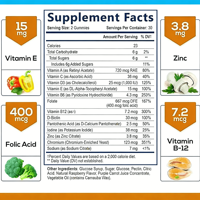 Complément alimentaire multivitaminé en gommes pour adultes, végétalien, halal, naturel, marque privée