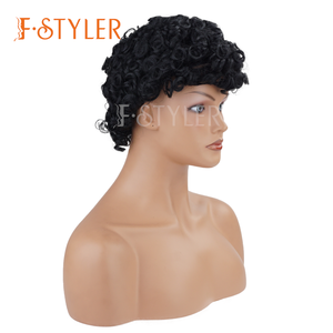 FSTYLER court bouclés noir <span class=keywords><strong>perruques</strong></span> pour hommes 70s 80s <span class=keywords><strong>Disco</strong></span> Guy Rocker perruque Pixie Cut quotidien Costume Machine Made <span class=keywords><strong>perruques</strong></span> - Product Image 2