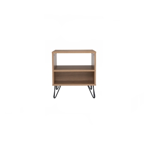 Mesa Auxiliar SAMOS Moderna de Estilo Industrial Minimalista con Tapa de Color Roble y Base de Metal Negro para Espacios Pequeños, Sala de Estar o Mesa de Noche - Product Image 3