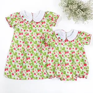 मैक्सिन नई डिजाइन अनुकूलित लड़कियों की पोशाक गर्मियों के लिए प्यारा स्ट्रॉबेरी डिजाइन बुना सूती लड़कियों की पोशाक