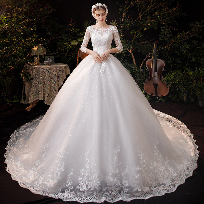 classic white dress Classic Long White A-line Off-the-shoulder V-neck Satin Wedding Dress