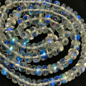 Piedra Lunar Arcoíris Genuina de Alta Calidad AAAAA, Hilo de 16 Pulgadas, Cuentas Lisas Pulimentadas, Fuego Azul Intenso, Tamaño 3.5-7.5 mm para Joyería - Product Image 1