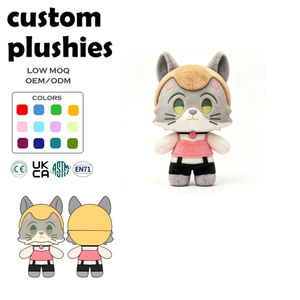 Peluche Personalizzato di Gatto <span class=keywords><strong>Anime</strong></span> OEM ODM, Simpatico Personaggio dei Cartoni Animati in Maglietta Rosa e Pantaloni Neri, Regalo per Fan - Product Image 1