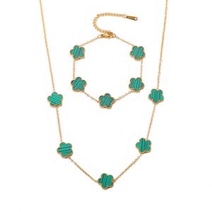 Women's Five-Leaf Clover Stainless Steel Jewelry Set Simple Stylish Electroplated <b>Bracelet</b> Necklace & Earrings - Product Image 5