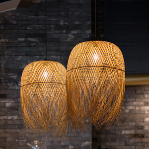 Bamboo Woven Pendant Lamp Round Led <b>Light</b> Source Single Head <b>Chandelier</b> For Home Outdoor Indoor Use - Product Image 3