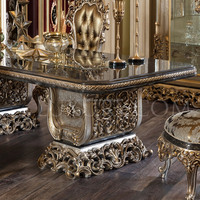 Table à manger classique rétro de style européen en bois massif sculpté à la main, luxueuse et longue, pour hôtel