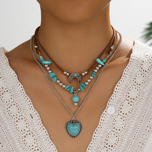 Conjunto de Collares de Turquesa Estilo Boho, 9 Piezas de Joyería Vaquera Occidental con Colgantes de <span class=keywords><strong>Cactus</strong></span> y Corazón - Product Image 4